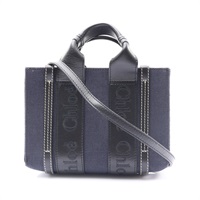 Chloe 克羅伊 Woody Mini 肩背包 藍色帆布 黑色牛皮 CHC23SP237J27477
