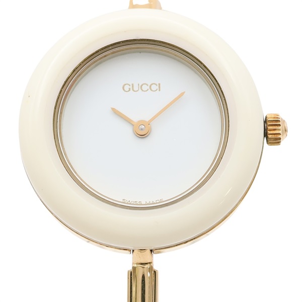GUCCI 古馳 可更換錶圈 腕錶 白色錶面 金屬錶環 11/12.2