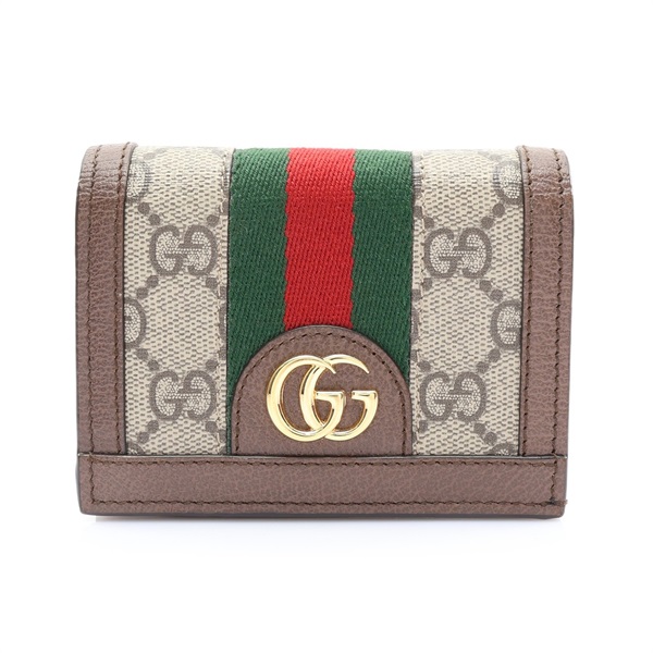 GUCCI 古馳 Ophidia 扣式 二折短夾 棕色 GG Supreme帆布 523155