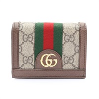 GUCCI 古馳 Ophidia 扣式 二折短夾 棕色 GG Supreme帆布 523155