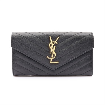 SAINT LAURENT YSL 聖羅蘭 Monogram Large Flap 扣式 長夾 黑色 牛皮 372264 BOW01 1000