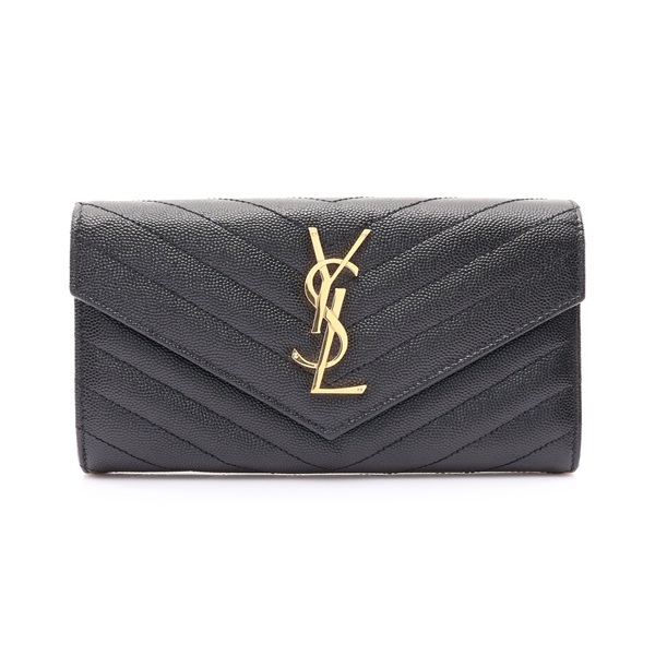 SAINT LAURENT YSL 聖羅蘭 Monogram Large Flap 扣式 長夾 黑色 牛皮 372264 BOW01 1000