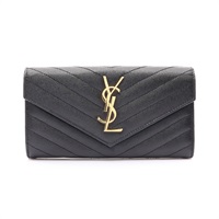 SAINT LAURENT YSL 聖羅蘭 Monogram Large Flap 扣式 長夾 黑色 牛皮 372264 BOW01 1000