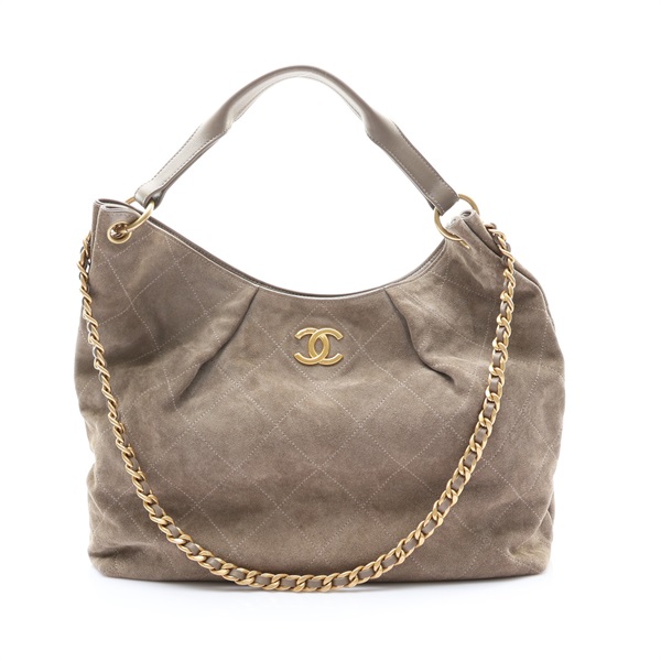CHANEL 香奈兒 Maxi Hobo 兩用包 灰色 絨面革 AS6016