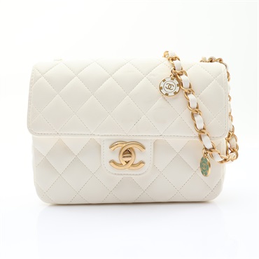 CHANEL 香奈兒 Casino Royale Mini 翻蓋包 肩背包 白色 菱格紋 羊皮 AS3737