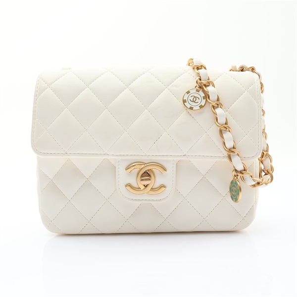 CHANEL 香奈兒 Casino Royale Mini 翻蓋包 肩背包 白色 菱格紋 羊皮 AS3737