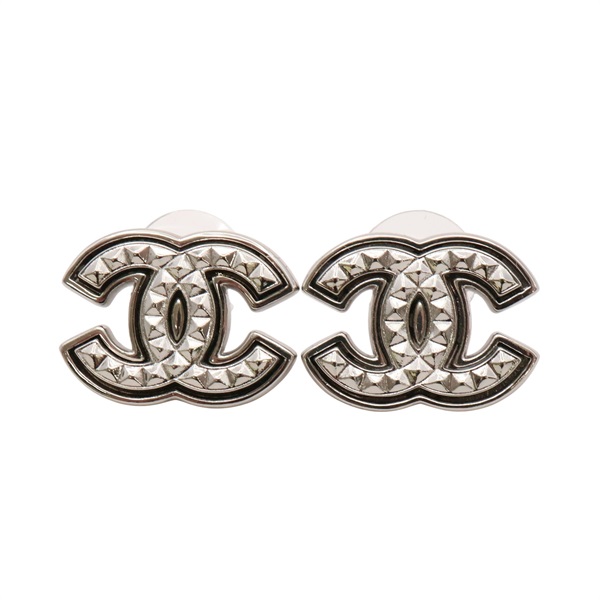 CHANEL 香奈兒 針式耳環 銀色 金屬 鉚釘雙C ABD564 ABD564