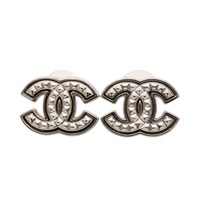 CHANEL 香奈兒 針式耳環 銀色 金屬 鉚釘雙C ABD564 ABD564