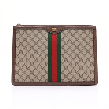 GUCCI 古馳 Ophidia Portfolio Clutch 烏木色 GG Supreme帆布 523359