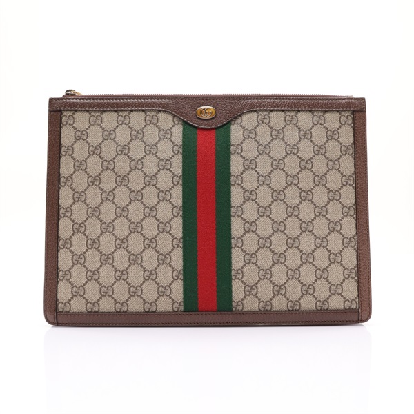 GUCCI 古馳 Ophidia Portfolio Clutch 烏木色 GG Supreme帆布 523359