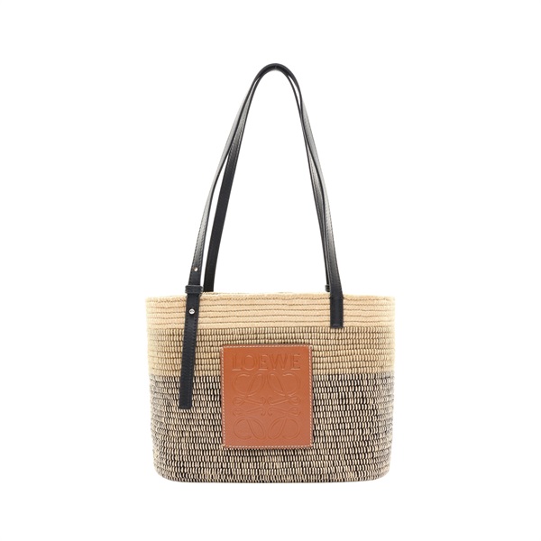LOEWE 羅威 Small Square 肩背包 棕褐/黑色 藤編 牛皮 A223099X04