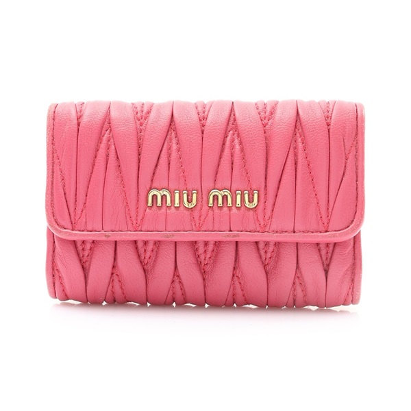 MIU MIU 繆繆 Matelasse 皮革 鑰匙包 牡丹桃紅色 5PG222