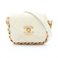 CHANEL 香奈兒 Mini Flap 鍊帶肩背包 白色 菱格紋 牛皮 金釦 AS2833