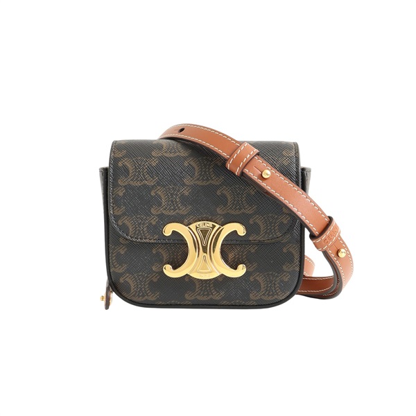 CELINE 賽琳 Mini Claude 肩背包 棕色 TRIOMPHE 帆布 牛皮 10I512DQB.04LU