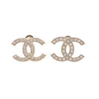 CHANEL 香奈兒 CC logo 針式耳環 金色鍍金 水鑽 ABE100
