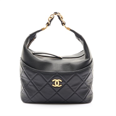 CHANEL 香奈兒 手提包 黑色 羊皮 金扣 AS3304