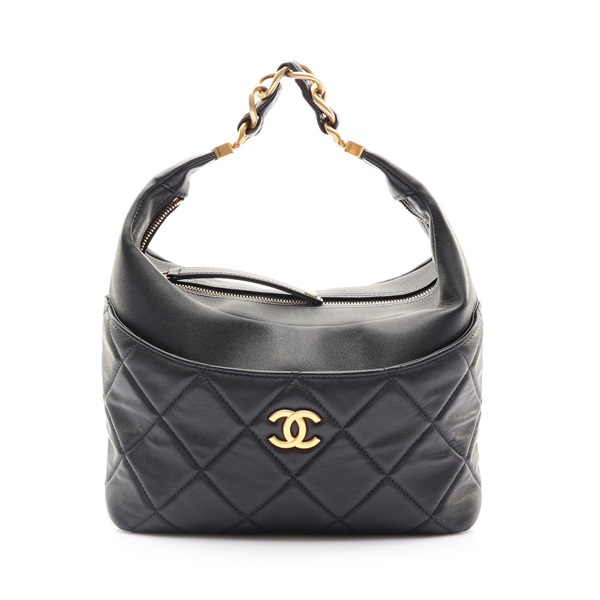 CHANEL 香奈兒 手提包 黑色 羊皮 金扣 AS3304