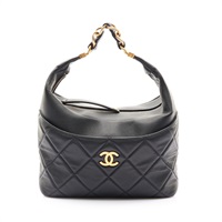 CHANEL 香奈兒 手提包 黑色 羊皮 金扣 AS3304