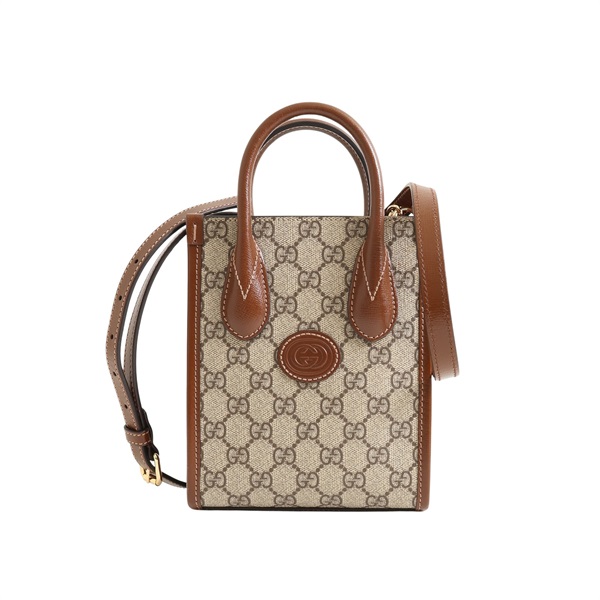 GUCCI 古馳 Interlocking G Mini 兩用包 烏木色 GG Supreme帆布 牛皮 671623
