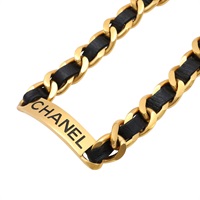 CHANEL 香奈兒  Vintage Chanel Motif Choker 項鍊 金色鍍金 黑色牛皮