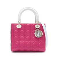 Dior 迪奧 Lady Dior Medium 兩用包 桃紅色/藍色/灰色 羊皮 M0550PTRI