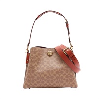 COACH 寇馳 Willow 肩背包 棕/紅色 牛皮 帆布 C2745