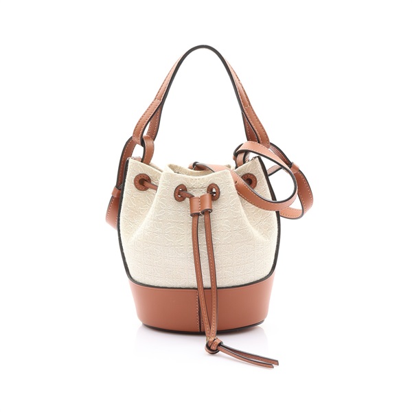 LOEWE 羅威 Balloon 迷你氣球包 肩背包 米白/棕色 帆布 牛皮 A710P18X04