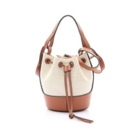 LOEWE 羅威 Balloon 迷你氣球包 肩背包 米白/棕色 帆布 牛皮 A710P18X04