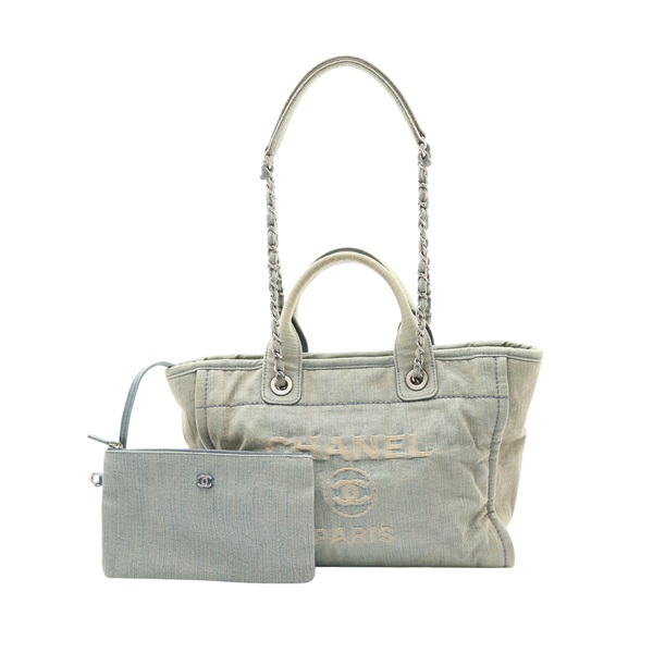 CHANEL 香奈兒 Deauville Small 兩用包 藍色丹寧 銀扣 AS3257