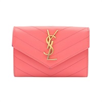 SAINT LAURENT YSL 聖羅蘭 Cassandre 小型信封短夾 粉紅荔枝紋牛皮 414404