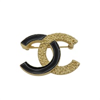黑色漆面 金屬 雙C 胸針【CHANEL 香奈兒】