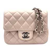 粉色 菱格紋 羊皮 Mini Coco 鏈帶 肩背包 銀釦【CHANEL 香奈兒】 A35200