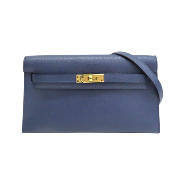 海軍藍 山羊皮 Kelly Elan 肩背包 金釦 B刻【HERMES 愛馬仕】