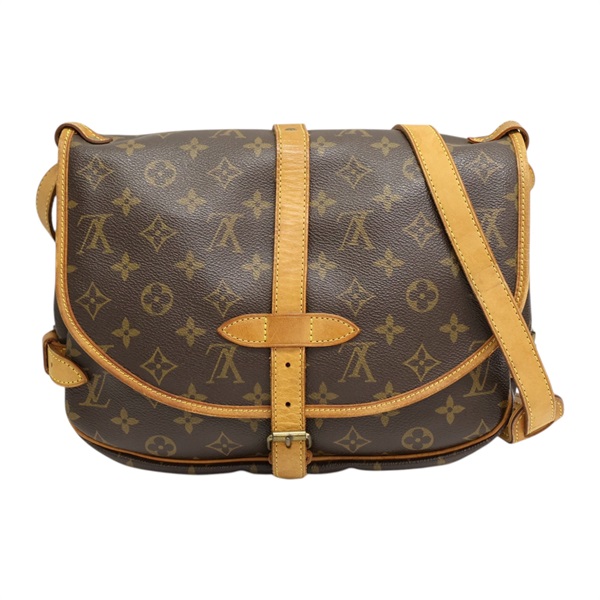 棕色 原花帆布 Saumur 30 肩背包【LOUIS VUITTON LV 路易威登】 M42256