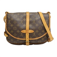 棕色 原花帆布 Saumur 30 肩背包【LOUIS VUITTON LV 路易威登】 M42256