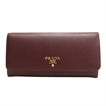 酒紅色 Saffiano 防刮牛皮 釦式長夾【PRADA 普拉達】 1MH132