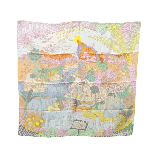 橘色 絲綢 Le Carnaval des Animaux 方巾 90x90【HERMES 愛馬仕】