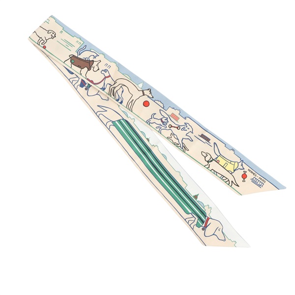 米白 藍色 絲綢  絲巾【HERMES 愛馬仕】