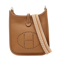 金棕色 Togo牛皮 Mini Evelyne肩背包 K刻 銀扣【HERMES 愛馬仕】 H069426CK