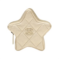 金色 菱格紋 牛皮 星型 零錢包【CHANEL 香奈兒】