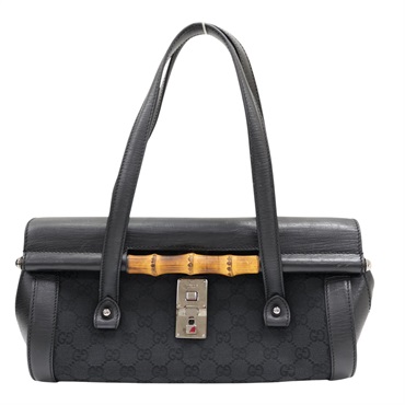 黑色 帆布 Bamboo Bullet 肩背包【GUCCI 古馳】 111713