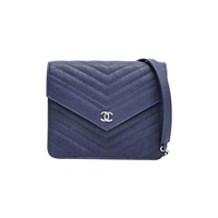 藍色牛皮 人字紋 鍊帶 肩背包【CHANEL 香奈兒】 A84350