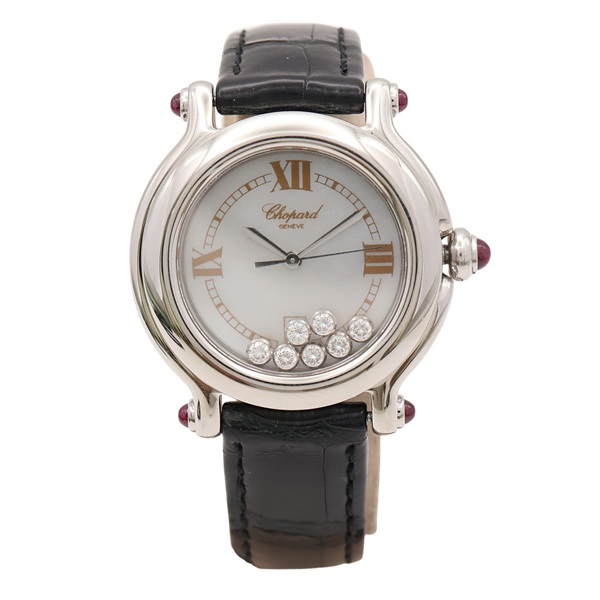 貝殼白錶面 黑色皮錶帶 HAPPY Sport 腕錶【Chopard 蕭邦】 27/8238-21
