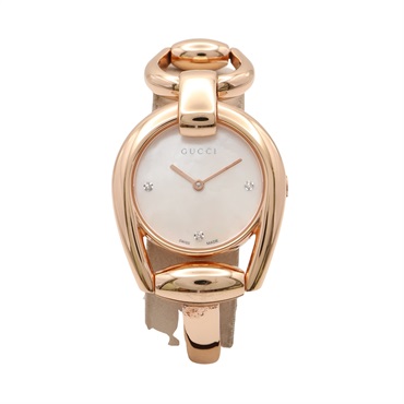 GUCCI 古馳 Horsebit Diamond 腕錶 貝殼白錶面 不鏽鋼 (附錶鏈) YA139508