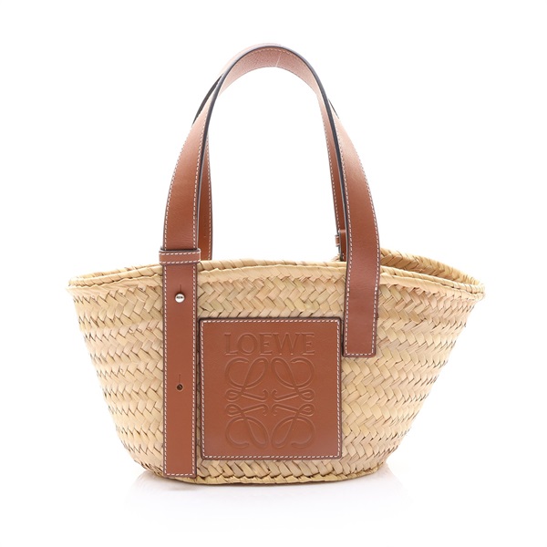 棕色 編織棕櫚葉 牛皮 Small Basket 手提包【LOEWE 羅威】 327.02.S93