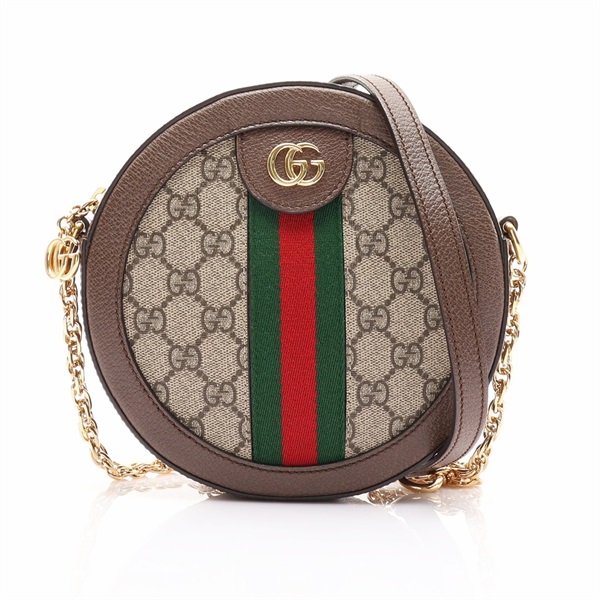 棕色 帆布 牛皮 Ophidia Round Mini 肩背包【GUCCI 古馳】 550618