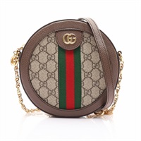 棕色 帆布 牛皮 Ophidia Round Mini 肩背包【GUCCI 古馳】 550618