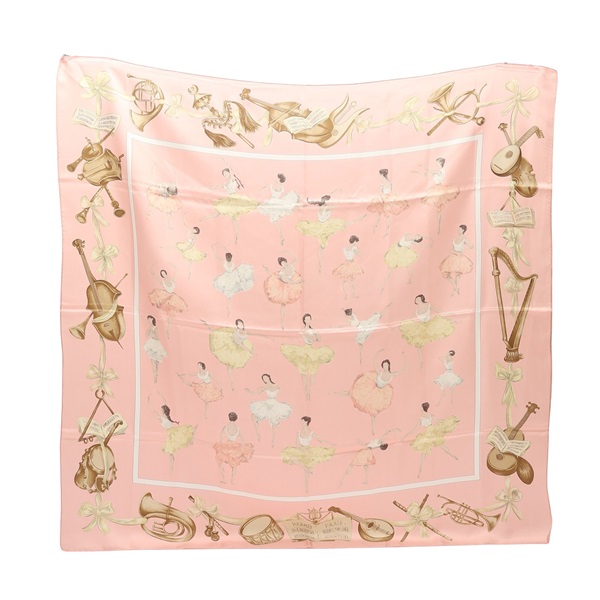 HERMES 愛馬仕 La Danse Scarf 90 方巾 粉色 絲綢