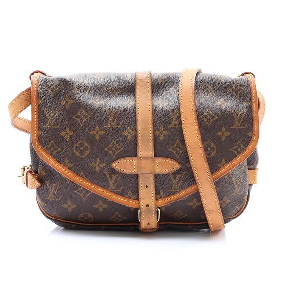 棕色 原花帆布 Saumur 30 肩背包【LOUIS VUITTON LV 路易威登】 M42256