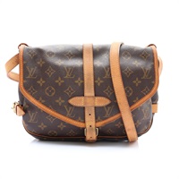 棕色 原花帆布 Saumur 30 肩背包【LOUIS VUITTON LV 路易威登】 M42256